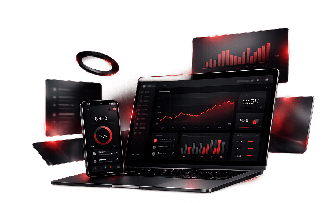 Premium digital experiences across laptop, mobile, and analytics dashboards